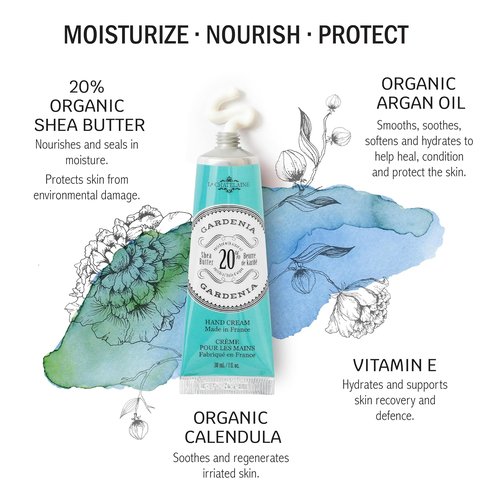 La Chatelaine Gardenia Soap & Shea Butter Hand Cream Gift Set - Natural & Organic | Decorative Tin (7 oz. Soap Bar, 1 oz. Hand Lotion)