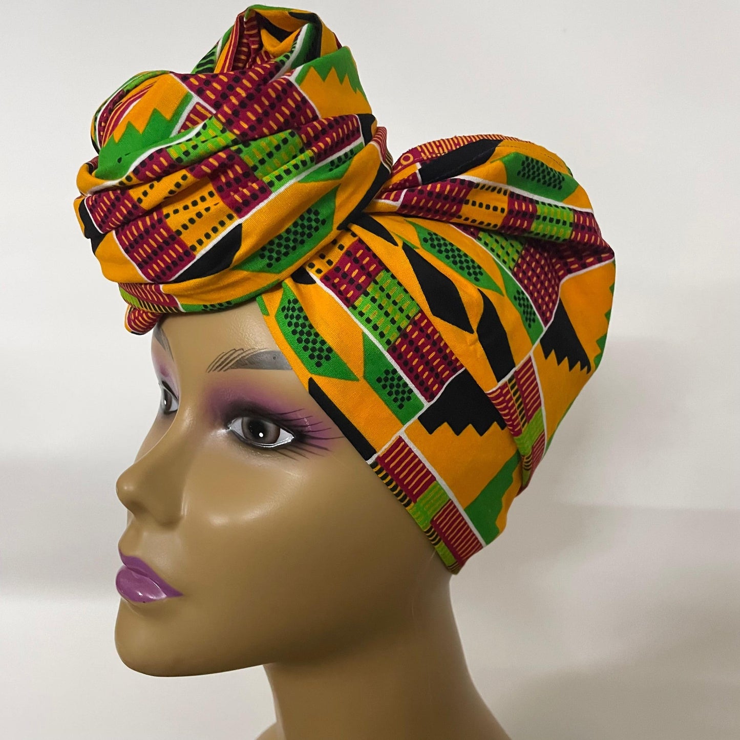 African Print Head Wraps African Kente Stole scarf 100% African Wax Cotton Ankara Print Headwraps &Turbans | Authenthic Kente Fabric Head Wraps (22 * 70 inch)