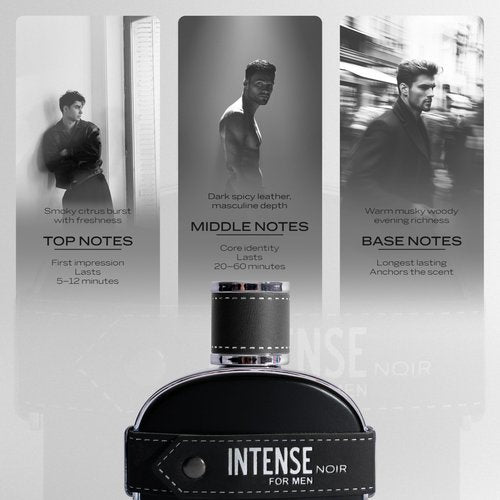 Sapil Intense Noir Eau de Parfum for Men – Long-Lasting Masculine Perfume with Amber, Leather, Patchouli & Musk – Bold Scent with Citrus Notes – 100ml