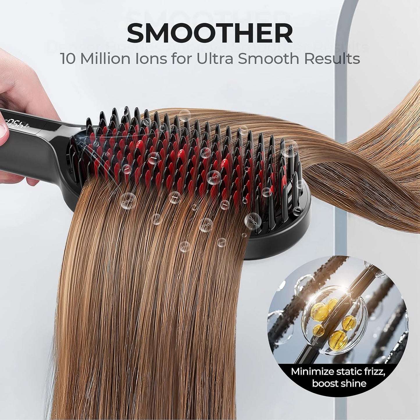 TYMO Hair Straightener Brush - Ionic Plus Technology for Effortless Styling | 16 Heat Settings, Dual Voltage, Black