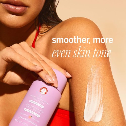 First Aid Beauty Peachy Smooth Duo - KP Bump Eraser Scrub & Brightening Lotion with 10% AHA | 8 oz Scrub, 6.7 oz Lotion