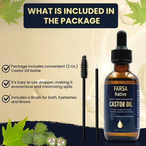 FARSA Native Castor Oil Organic & Vegan, 100 Pure Castor Oil for Hair Growth, Eyelashes, Skin Tightening, Nail Treatment, Natural Cold Pressed Unrefined Hexane-Free & Cruelty-Free Beauty Elixir
