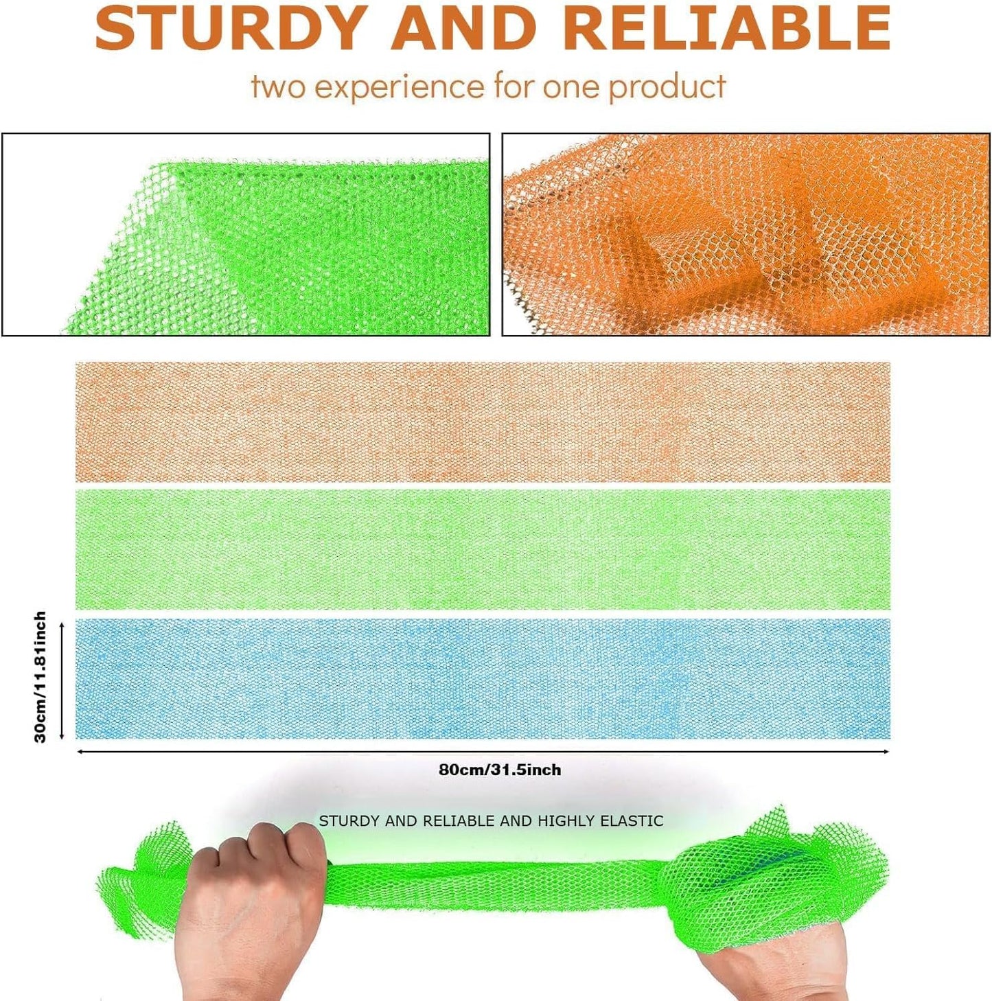 UJFQBH African Bath Sponge Set - Exfoliating Shower Scrubber for Smooth Skin | 3 Pieces in Orange, Blue, Green