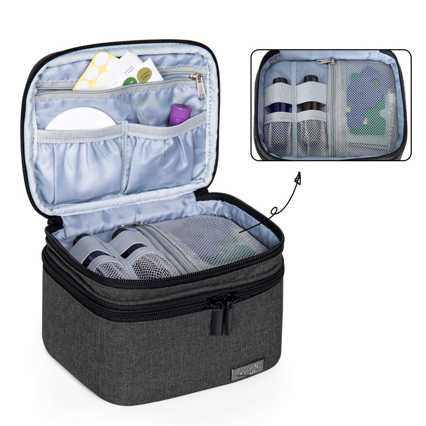 LUXJA Essential Oils Bag - Holds 20 Bottles (5ml-30ml, Also Fits for Roller Bottles), Double-Layer Organizer for Essential Oil and Accessories, Black