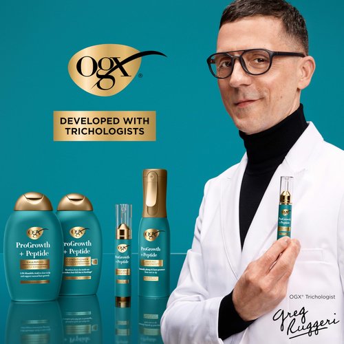 OGX ProGrowth + Peptide Serum Mist, Heat Protectant Spray Instantly Thickens Hair Root to Tip While Protecting from Breakage for Visibly Thicker, Fuller Hair, 6.5 fl. oz