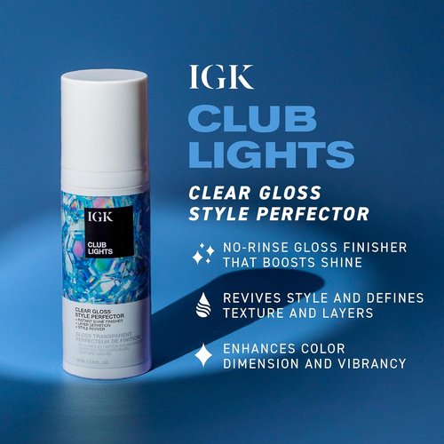 IGK Club Lights Clear Gloss - Instant Shine Finisher & Style Reviver, 2.5 Fl Oz