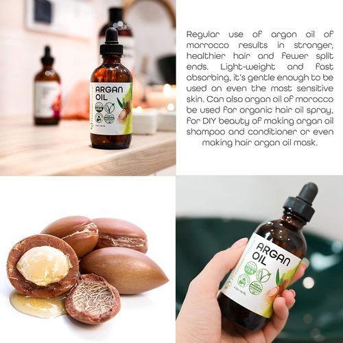 Premium Nature Argan Oil - 100% Pure Cold Pressed Hair Serum for Growth & Moisturizing | 4 oz