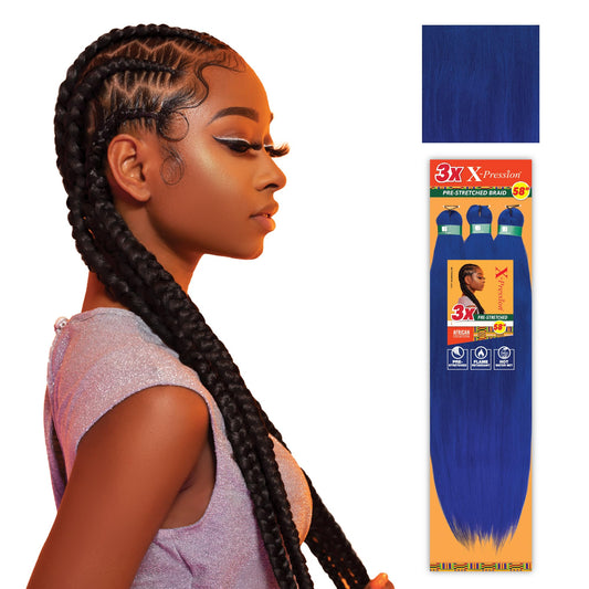 Sensationnel Xpression prestretched braiding hair - 3x xpression 58-inch flame retardant smooth yaki braid - 3x x-pression 58 inch (2 pack, BLUE)