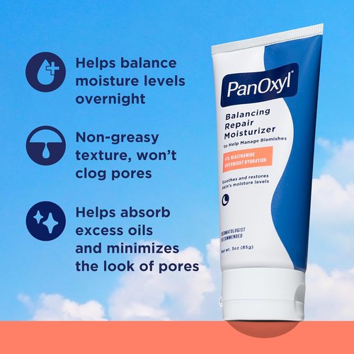 PanOxyl PM Balancing Repair Moisturizer - Hydrating Niacinamide & Ceramides for Acne Prone Skin | 3 oz