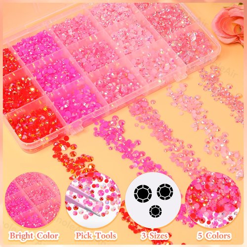 15000Pcs Pink Rhinestones for Bedazzling Kit, Mix Sizes Jelly Bedazzling Resin Gems, Pink Gems Bedazzling for Crafting, Flatback Resin Jelly Rhinestones for Craft DIY Face Makeup Crafts Tumblers