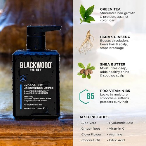Blackwood For Men Hydroblast Moisturizing Shampoo - Nourishing Formula for Coarse, Dry Hair - 7 Oz
