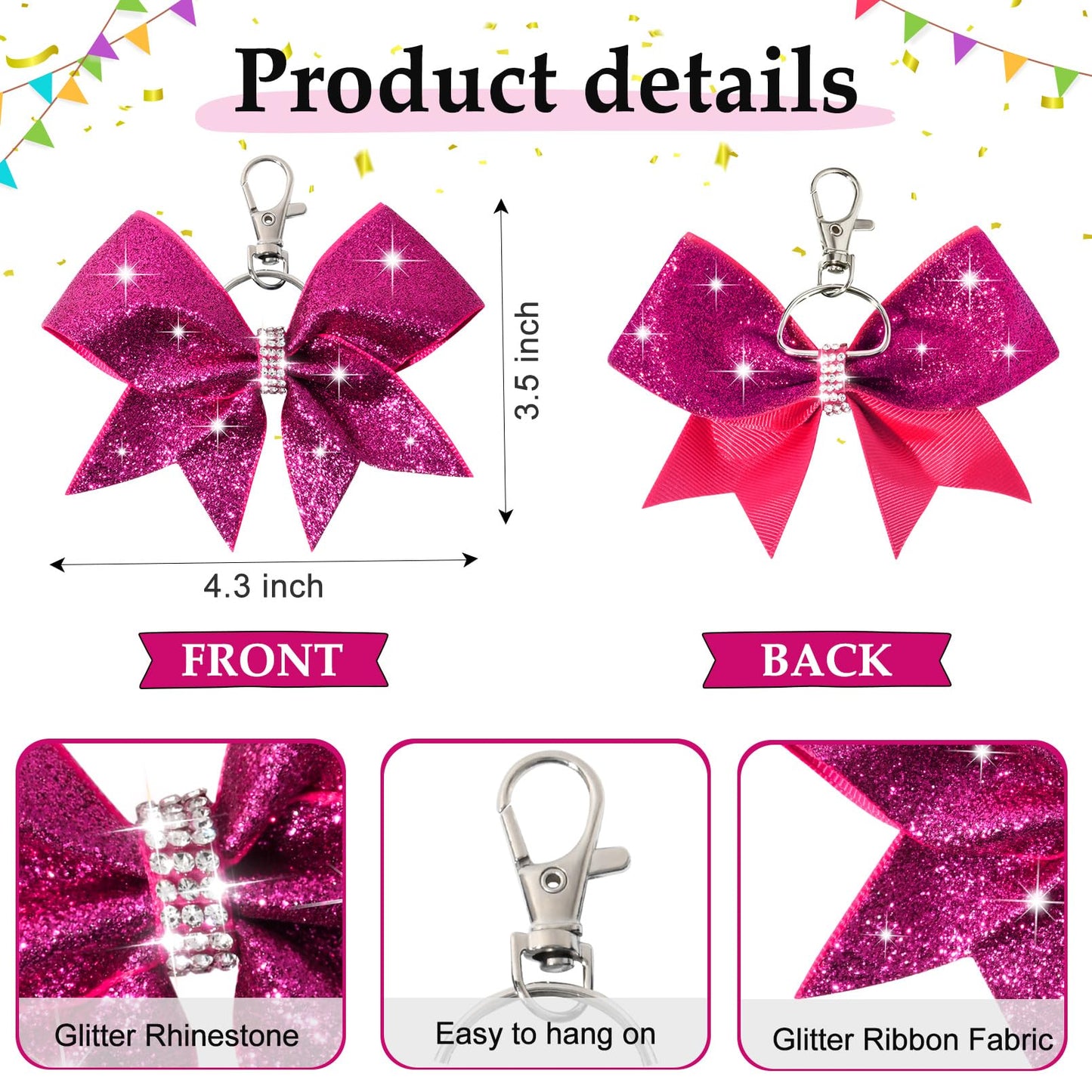 18PCS Cheer Bow Keychain Glitter Bow Keychain Hair Bow for Girls Rhinestones Sequin Bow School Senior Cheer Bow Accessories for Teen Softball football Cheerleader (Glitter Lake Blue)