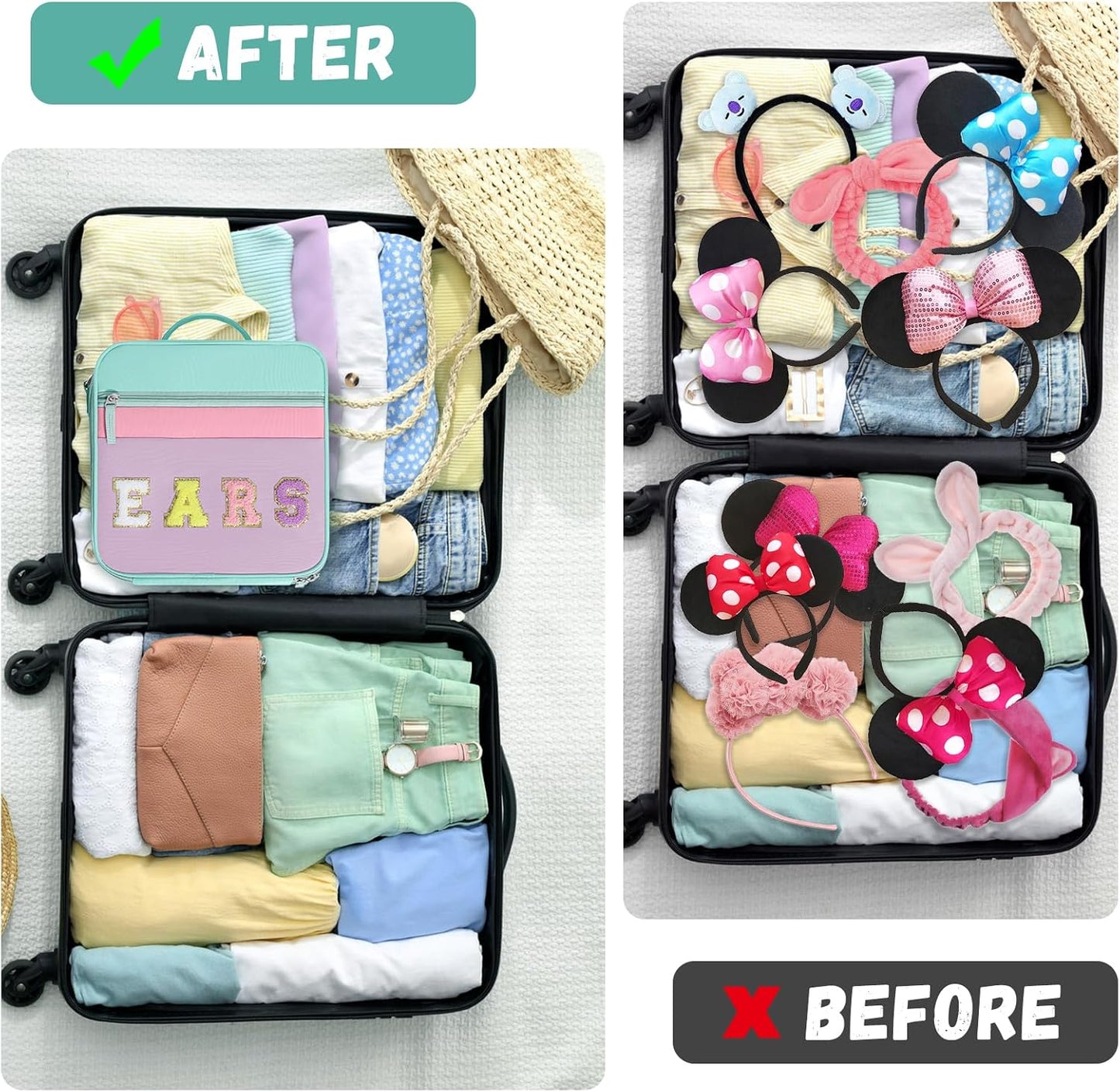 WOOMADA Travel Case - Letter Bow Mouse Ears Headband Holder & Hair Accessories Organizer Bag for Women