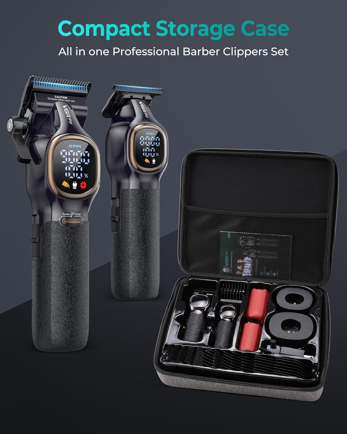 Skiennix Professional Hair Clippers - Cordless Barber Trimmer Set with 9000 RPM Power | Black