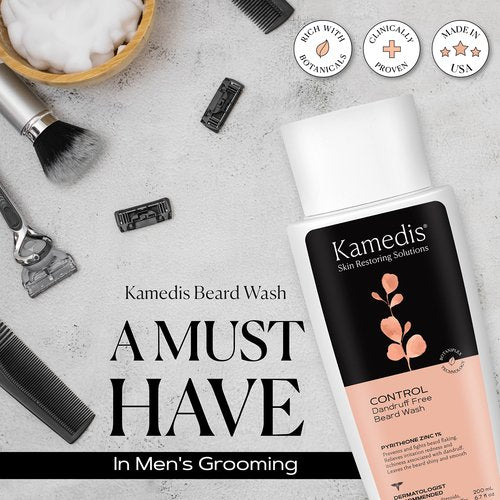 KAMEDIS Beard Wash - 6.7 Oz, Dandruff & Flake Free Ultimate Men's Shampoo, Contains Pyrithione Zinc & Salicylic Acid, Alleviates Itching & Irritation