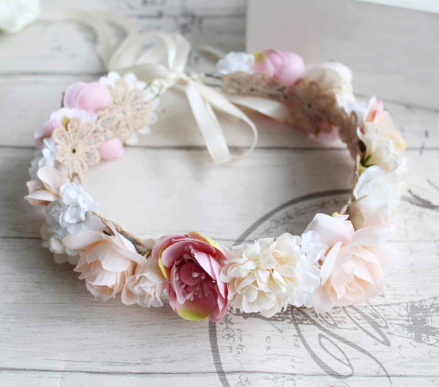 LLinfflr Women Floral Crown Boho Flower Headband Hair Wreath Floral Halo Headpiece with Ribbon Wedding Party Photos