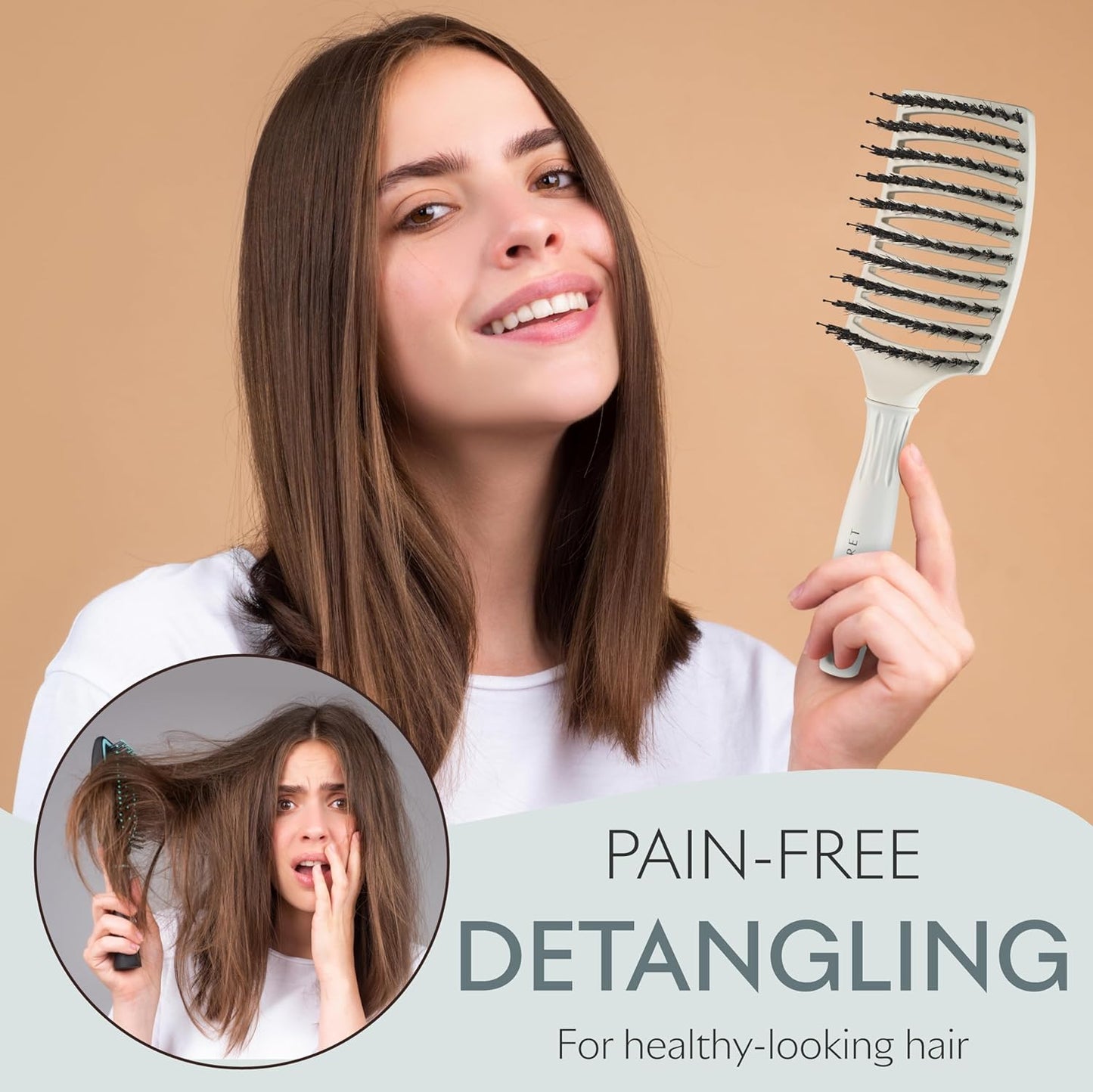 SEACRET Pro Styling Hair Brush - Ergonomic Detangling Boar Bristle Paddle for All Hair Types
