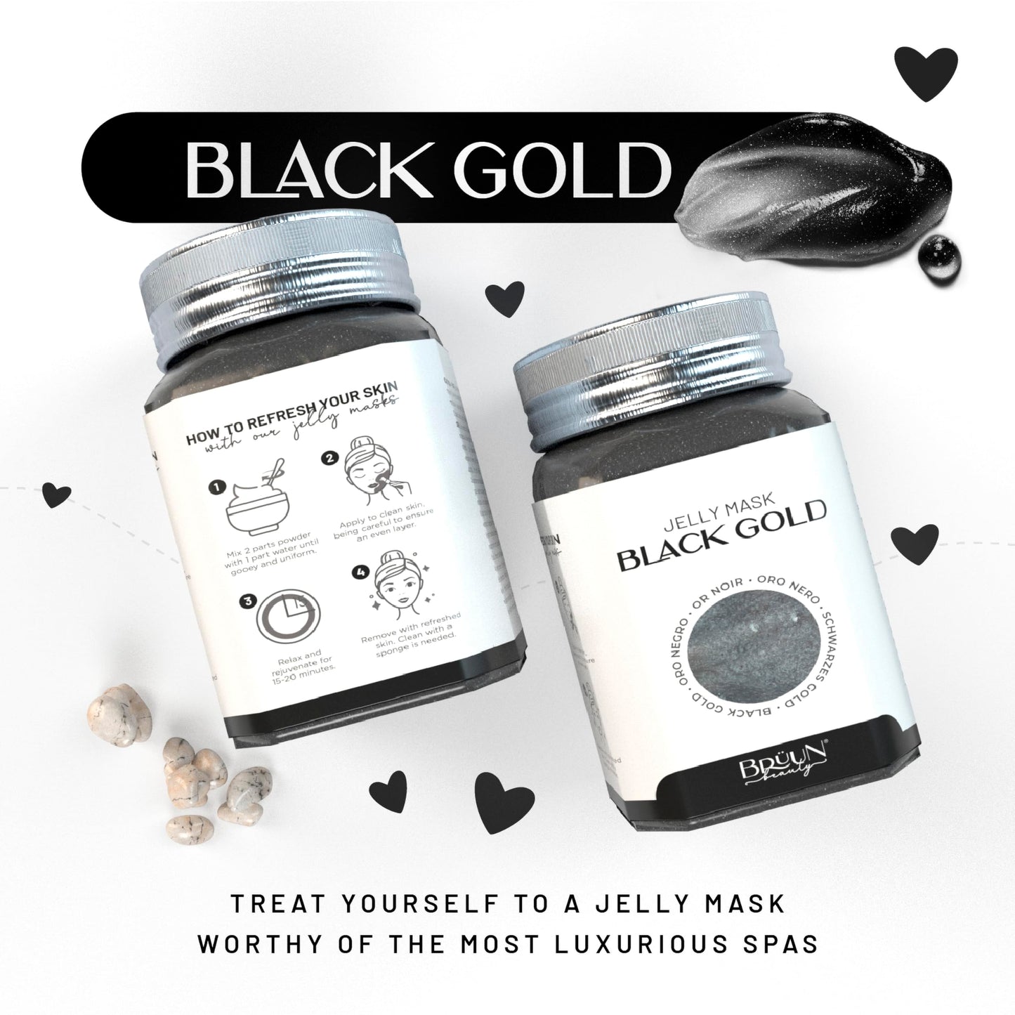 Jelly Mask Jar Black Gold Salicylic AC BHA Peel-Off Face Care Rubber Mask | 23 fl oz Skin Care Moisturizing Gel Mask Jar Spa Set