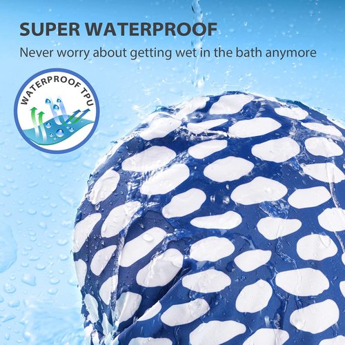 INNELO Luxury Shower Cap - Reusable Waterproof Double-Layered Design | Adjustable Satin Cap for Long Hair - Blue