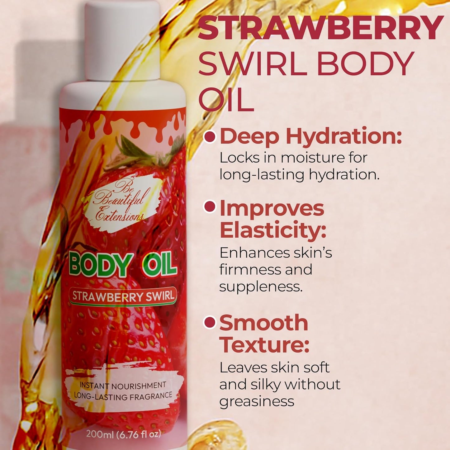 Skiennix Body Oil - Deep Hydration Formula for Nourished, Radiant Skin | 6.76 oz Strawberry Scent