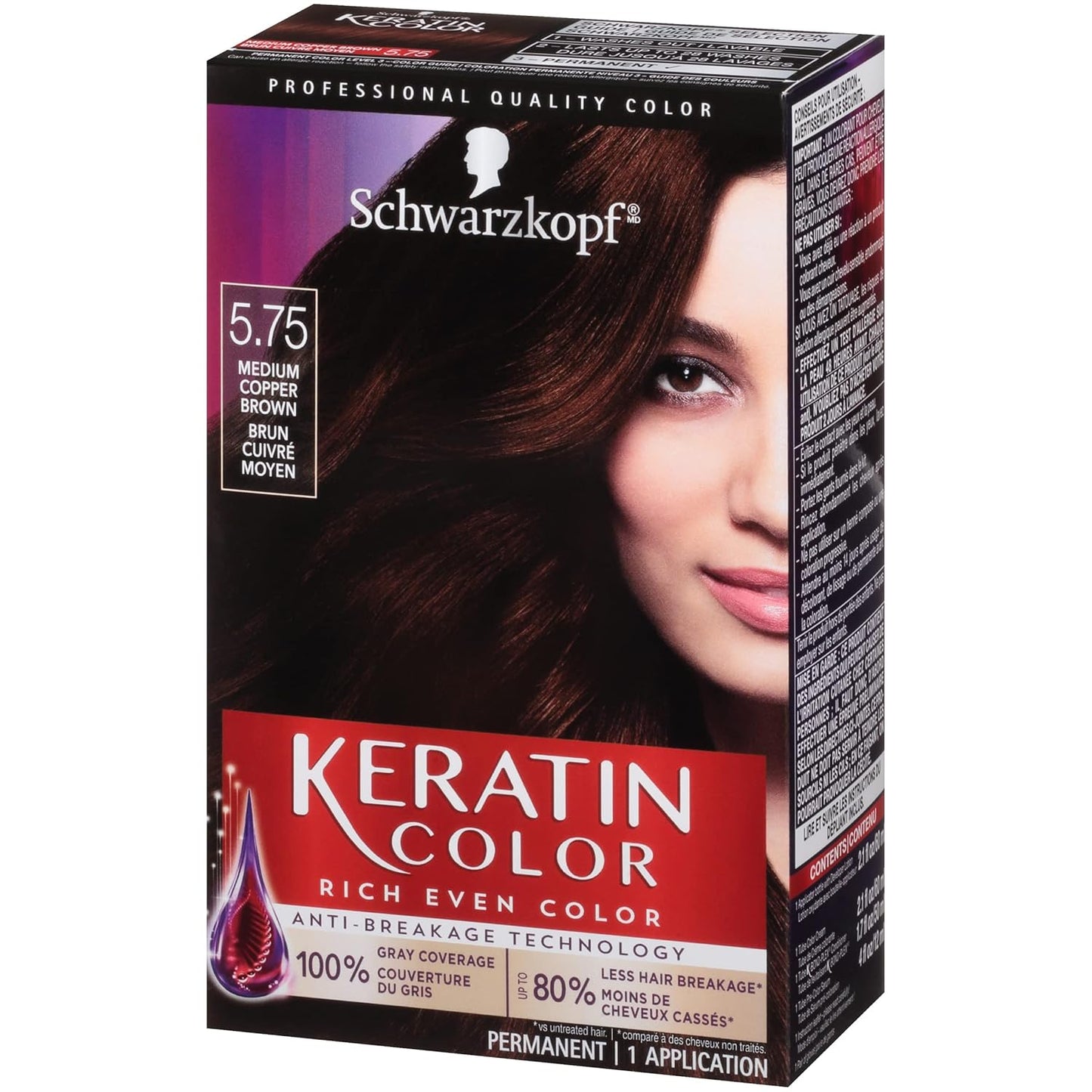 Schwarzkopf Keratin Color Permanent Hair Color Cream - 5.75 Medium Copper Brown | Long-Lasting Color, 1 Count