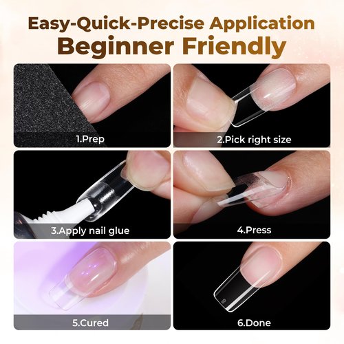 UNA GELLA Square Fake Nails, 504pcs Gel Nail Tips Clear Press on Nails Pre-shape for Full Cover Square Nails French False Nails For Nail Extension Nail Art Home DIY 12 Sizes False Gelly Tips