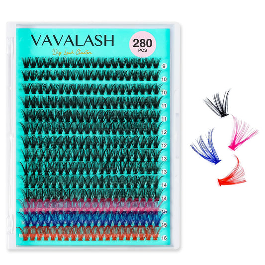 VAVALASH DIY Lash Extensions 280 PCS 30D Colored Individual Cluster Lashes D Curl Lash Clusters Faux Mink Slik Wispy False Lashes Easy Full Lash Extension DIY at Home (30D-0.07-D-9-16Mix Color)