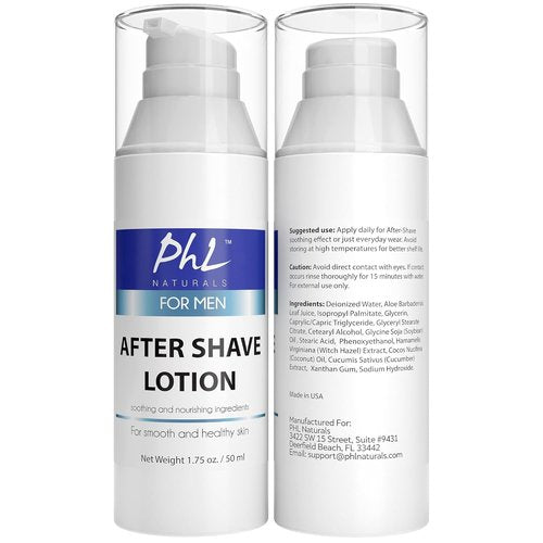 PHL Naturals Unscented Aftershave Lotion for Men - Fragrance-Free, Alcohol-Free, Soothes Razor Burn - 1.75 oz