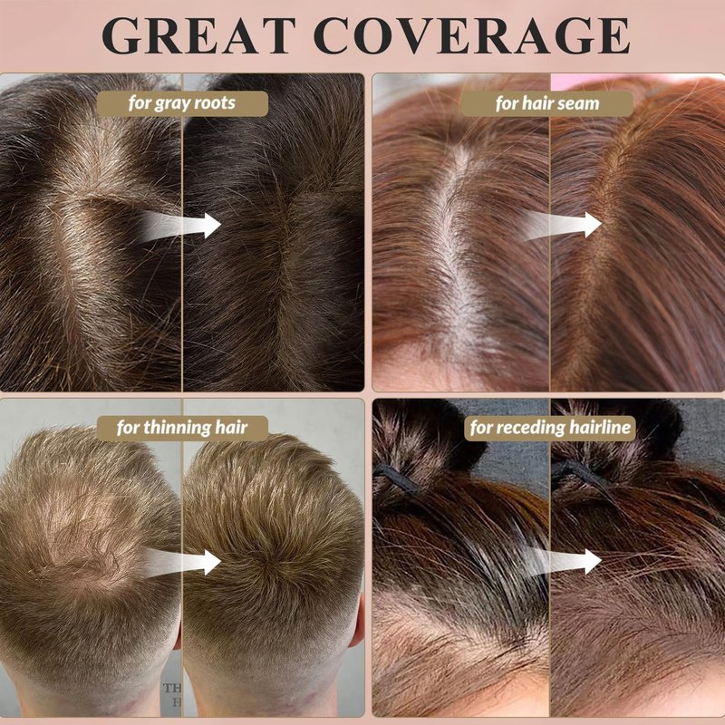 SOVONCARE Wet Hairline Powder for Women & Men - Hair Root Touch Up Powder for Grey Coverage, Thinning Hair & Bald Spots, Stays All Day - Instant Root Cover Up, Includes Brush（Medium Brown 0.14 Oz）