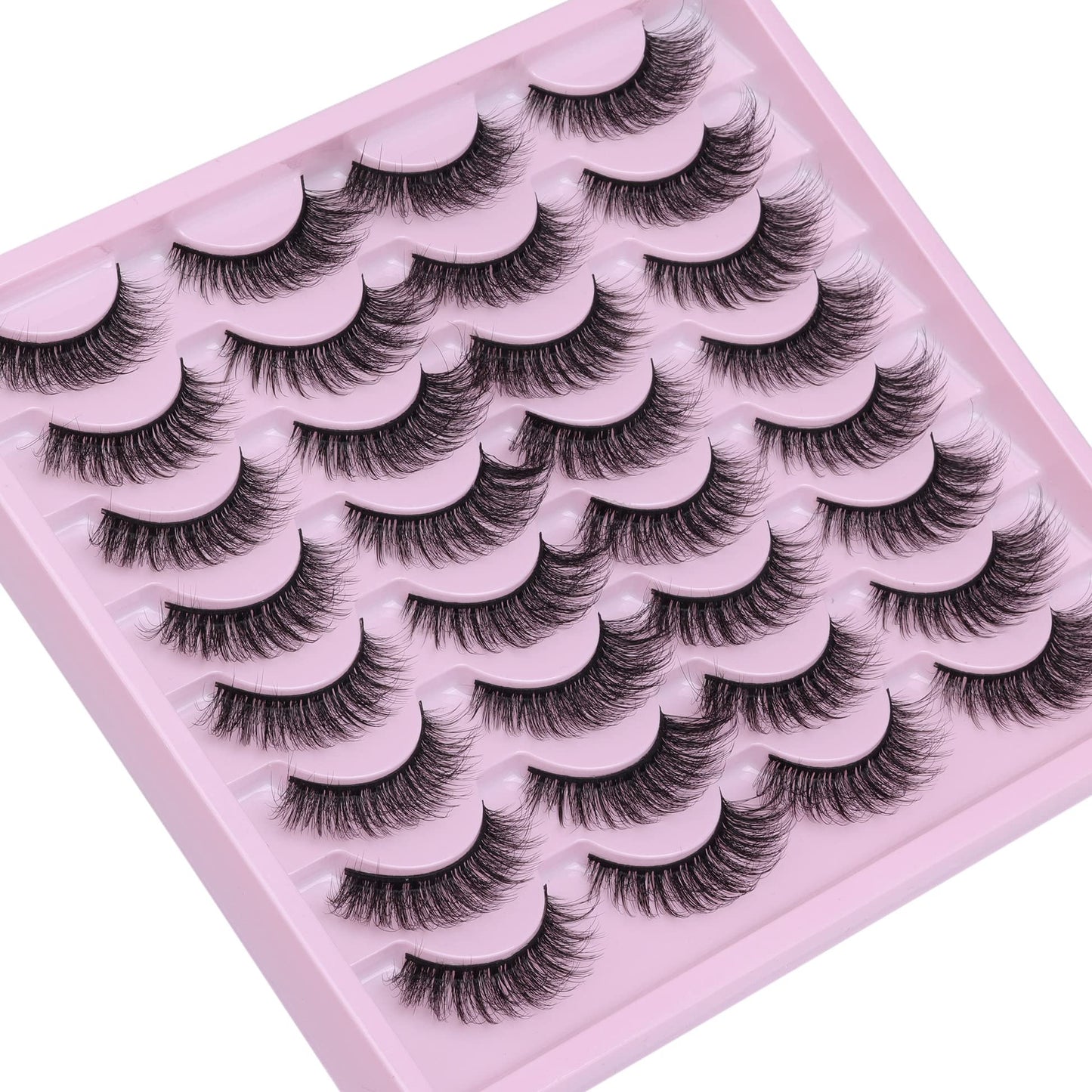 Natural Eyelashes 15mm Fake Lashes Cat Eye Mink Lashes Fluffy Volume Wispy Eyelashes Pack 16 Pairs by Zegaine