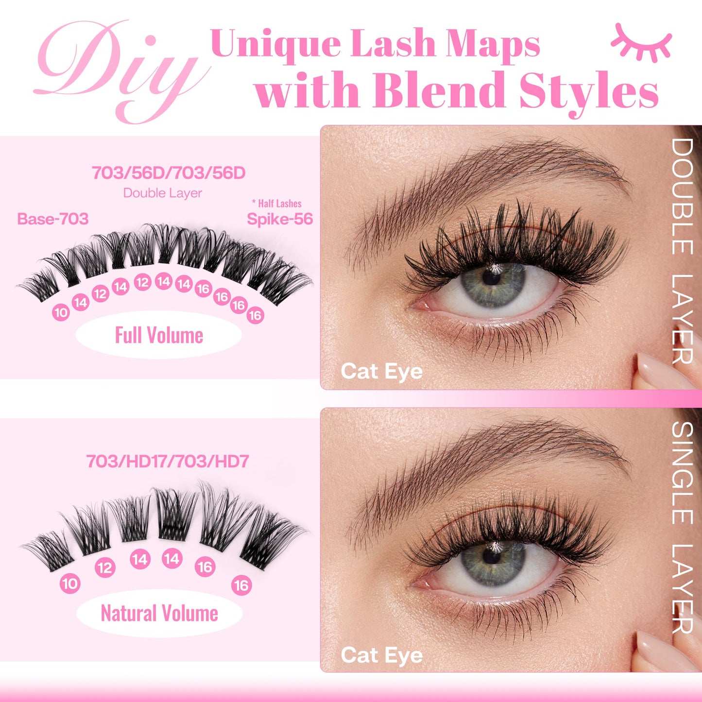 CALAILIS Lash Clusters Wispy 392Pcs D Curl Cluster Eyelash Extensions Multi-Type Mixed DIY Eyelash Clusters Soft and Reusable Ultra-Large Capacity Individual Cluster Lashes (HD17&HD15&56D&703)