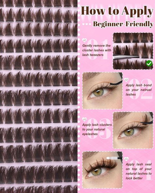 Winifred Brown Lash Clusters Kit Wispy Cluster Eyelash extensions Volume Lash Extension Kit Spiky Individual Lashes C Curve Eyelash Clusters 204pcs DIY 12-18mm Lashes Extension with Lash Glue