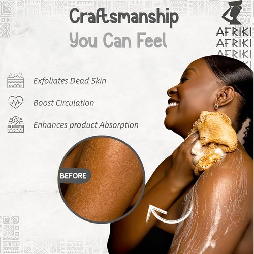 AFRIKI African Net Sponge - Exfoliating Body Scrubber for All Skin Types | 45" Long (Black)