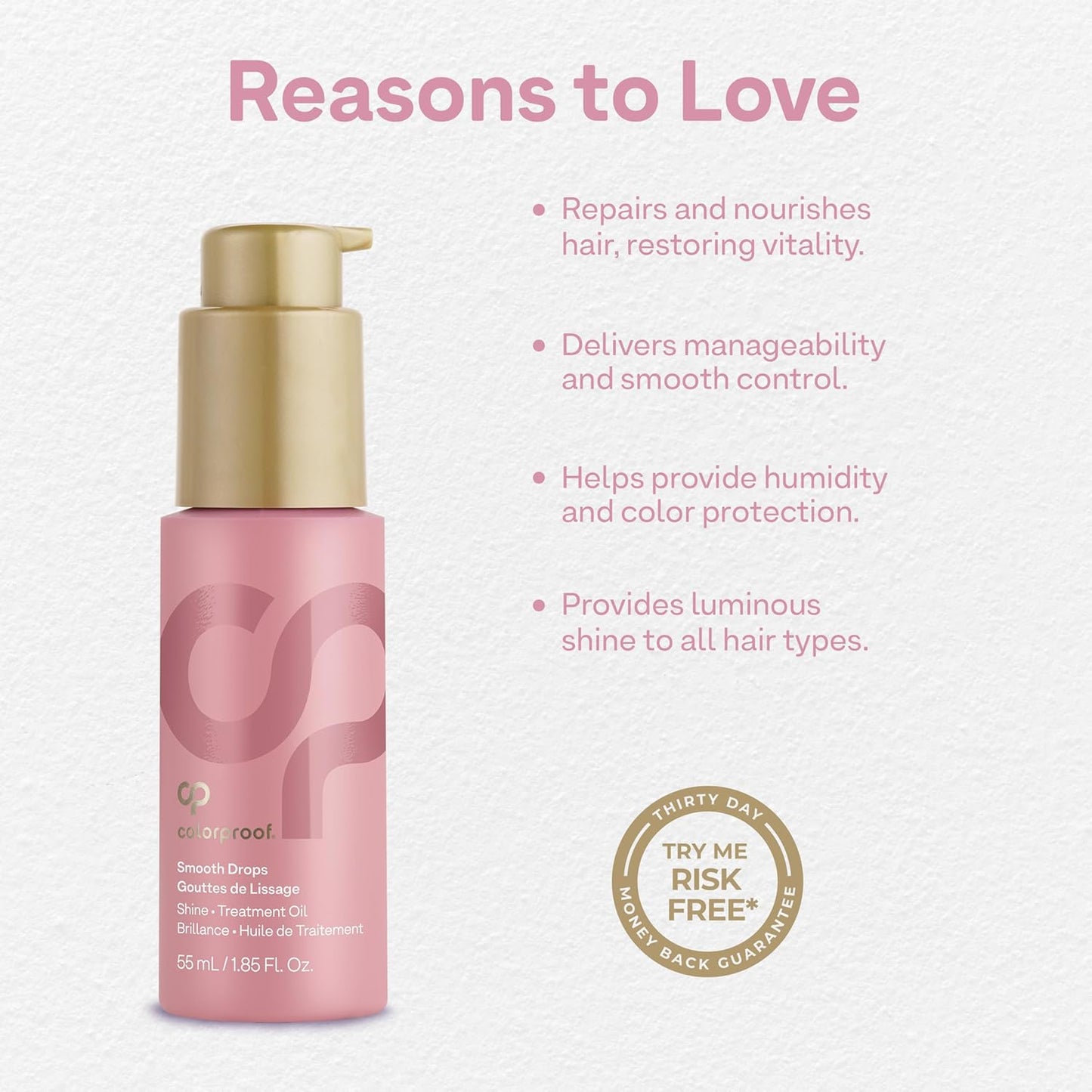 Colorproof Smooth Drops - 1.86 Fl. Oz. Non-Greasy Anti-Frizz Hair Drops | Humidity-Resistant & Color Protecting, White Tea Scent