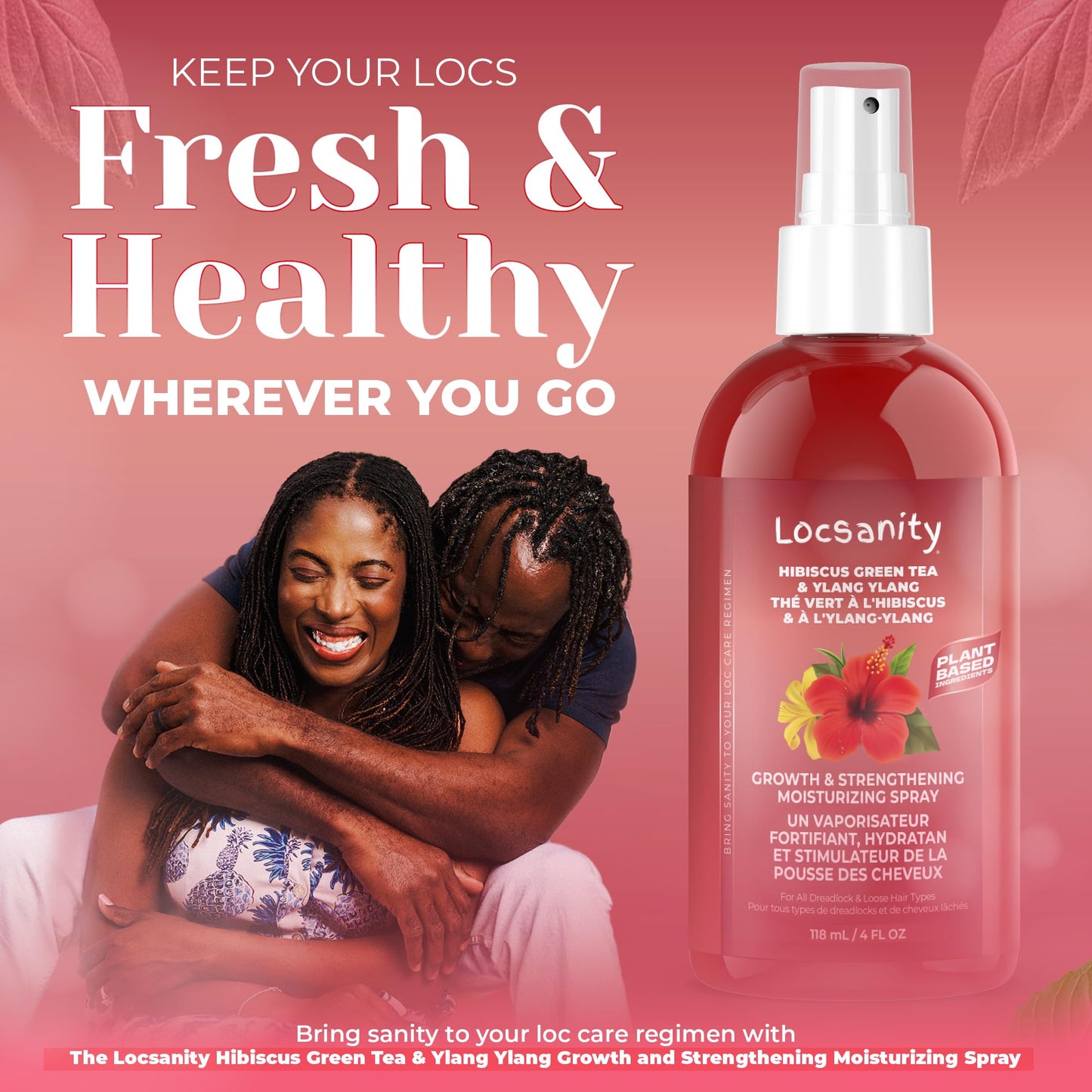 Locsanity Hibiscus Green Tea Hair Growth Spray for Dreadlocks and Loose Hairstyles Hair Care Treatment – Trial Size Loc Moisturizer for Thicker, Fuller, Longer Hair (4oz)