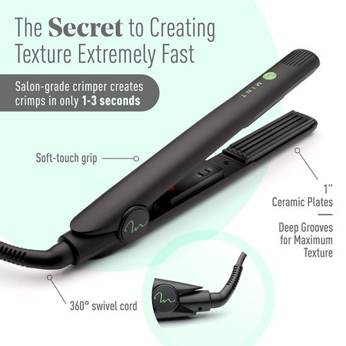 MINT Professional Series Hair Crimper Iron - 1 Inch Ceramic Plates for Fast Crimping & Volume | Travel-Ready Dual-Voltage