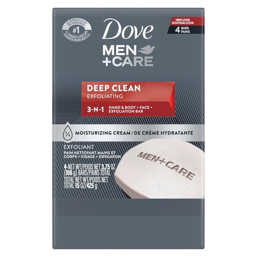 Dove Men+Care Deep Clean Bar Soap - 4 Bars | Moisturizing & Bacteria-Fighting | 3.75 oz Each