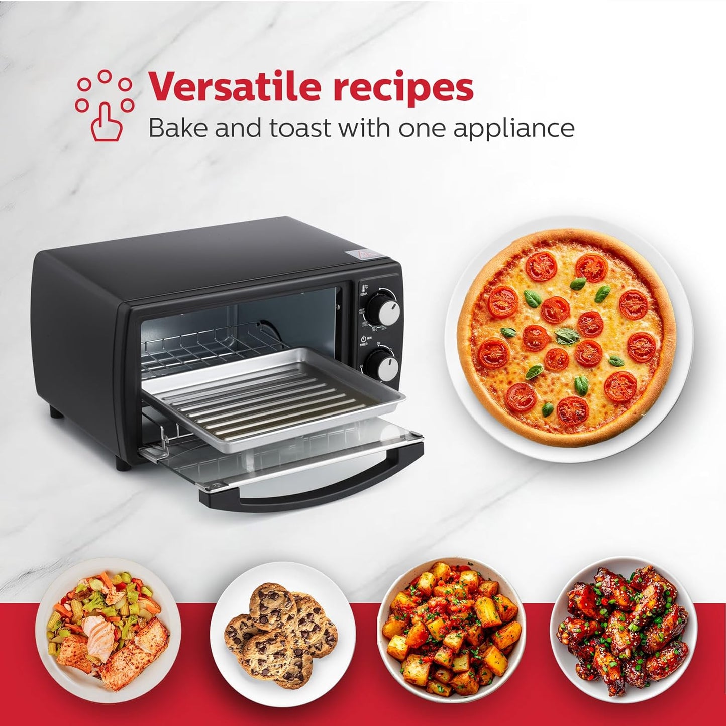 Holstein Housewares 4-Slice Toaster Oven - Compact Design with 60-Minute Timer | Includes Pan & Wire Rack in Sleek Black