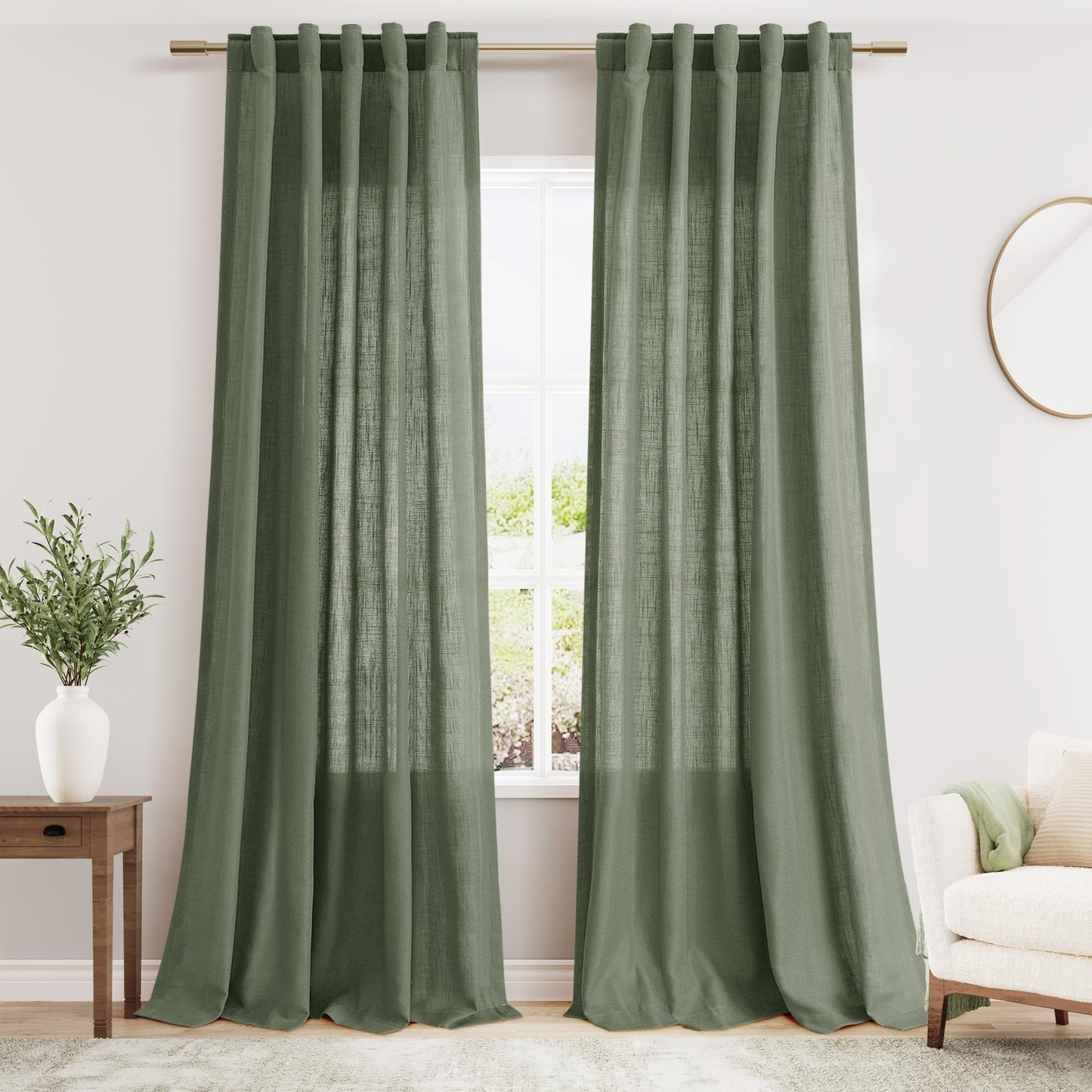 Nanspring Natural Linen Curtains for Kitchen Windows Over Sink - Cafe Curtain Semi Sheer with Rod Pocket and Back Tab Lightweight Rustic Textured Bistro Curtains for Bathroom, 2 Panels 25 x 24 Inch