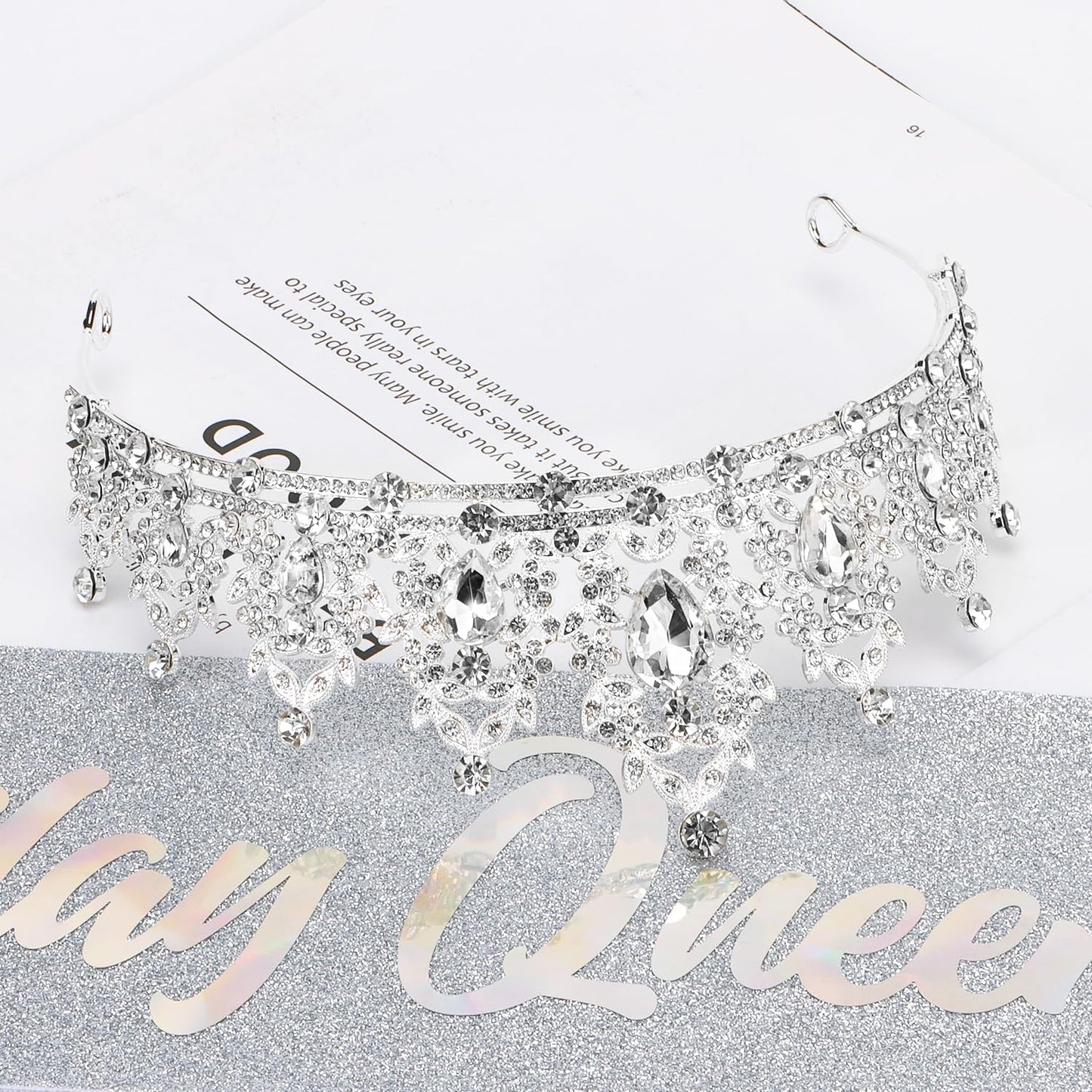 Atoden Birthday Crown and Birthday Queen Sash Silver Tiara Birthday Girl Crystal Crown Princess Birthday Party Decorations Rhinestone Happy Birthday Accessories for Party Birthday Gifts