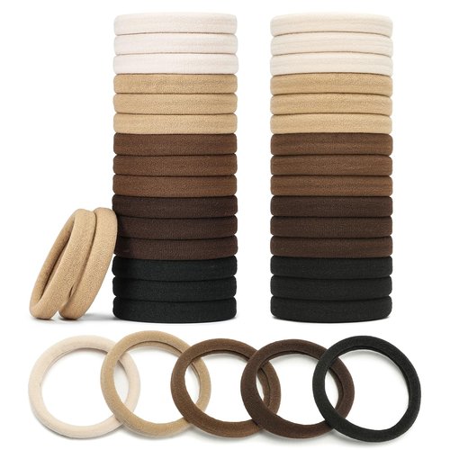 Mia Klein Hair Ties Black 100Count Extra Thick 5CM, Bulk Elastic Hair Bands for Thick Heavy Hair, Seamless Hair Accessories for Women, Girls, Ponytail Holder (Neutral Color)