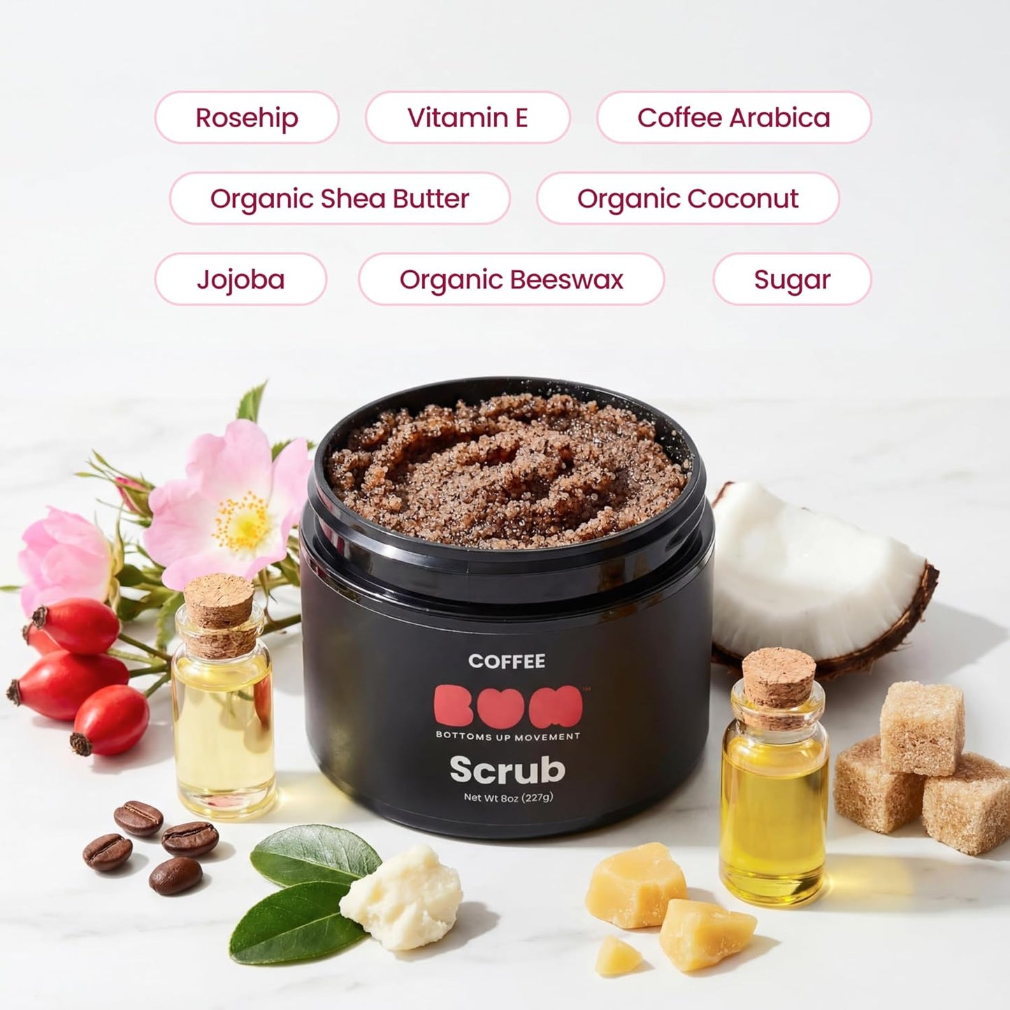 BUM Coffee Sugar Scrub - Exfoliating Body Scrub with Organic Shea, Coconut Oil & Vitamin E | 2 oz