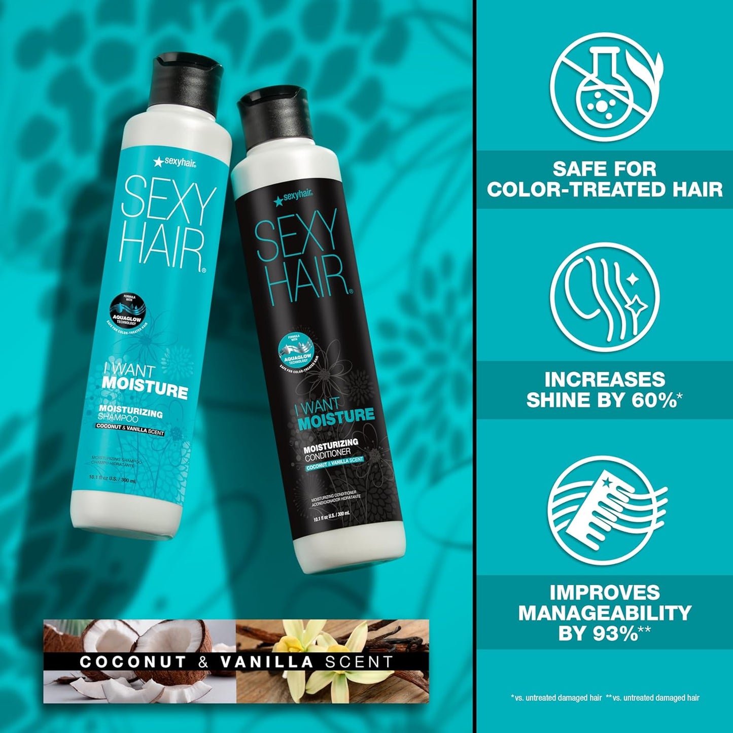 SexyHair I Want Moisture Shampoo & Conditioner - Tames Frizz & Boosts Shine by 60% | All Hair Types