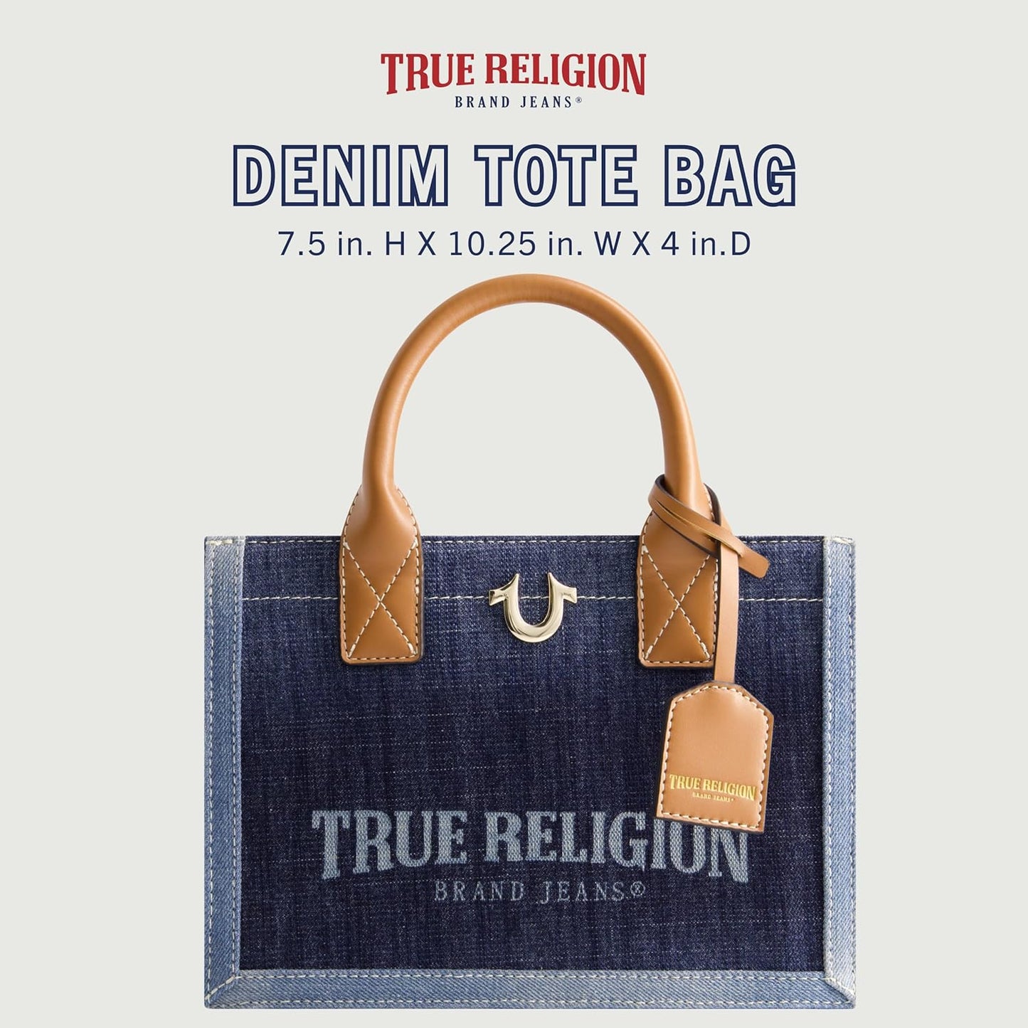 True Religion Tote Bag - Medium Travel Purse Handbag with Adjustable Shoulder Strap & Horseshoe Logo