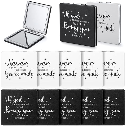 Qunclay 12 Pcs Christian Compact Mirror Gifts Bulk Employee Inspirational Bible Verse Pocket Mirrors Women Mini Makeup Mirrors for New Year Church Sunday Party Favors (Black, White)