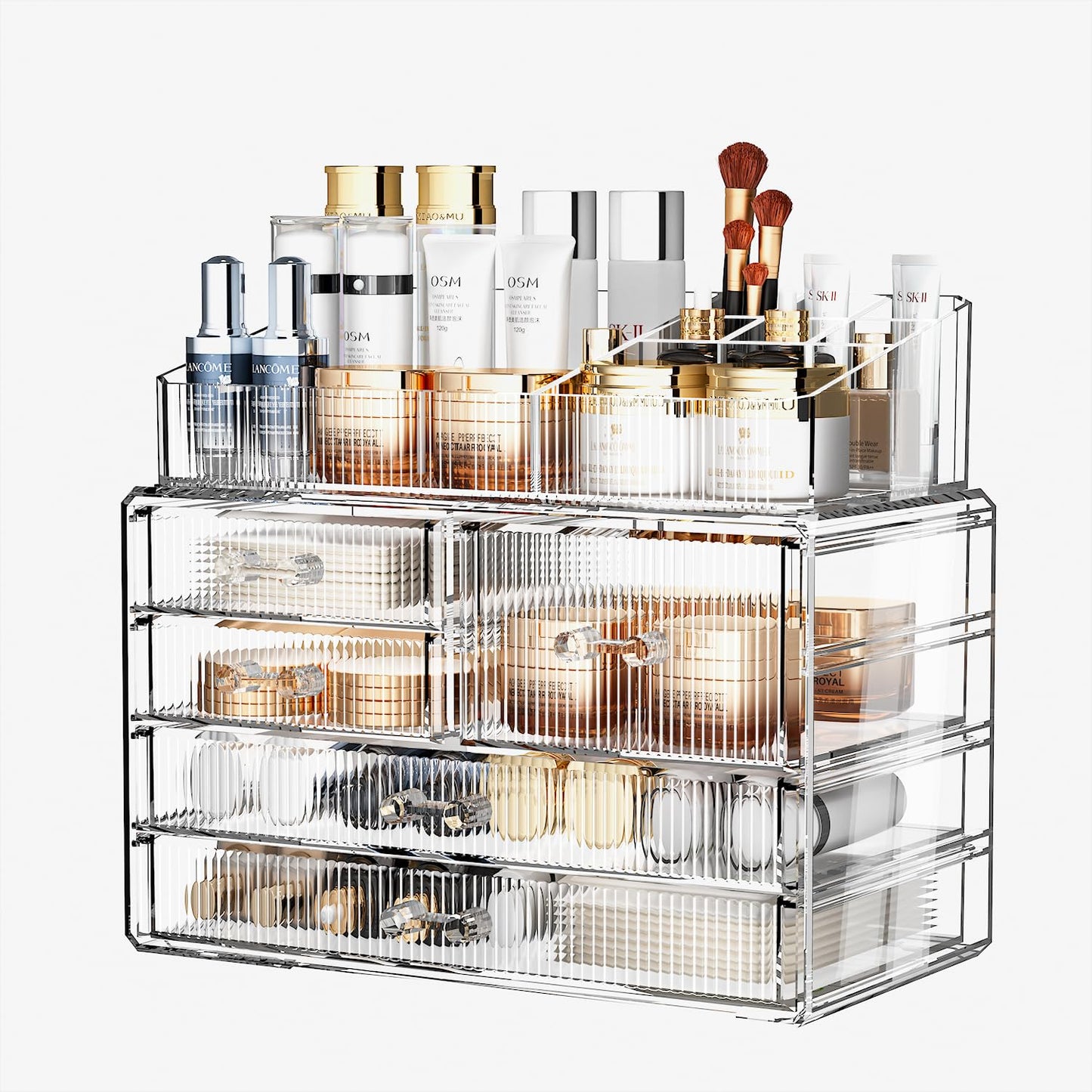 ZHIAI Stackable Storage Drawers, Acrylic Bathroom Counter Organizer Clear Makeup Organizers for Vanity, Kitchen Cabinets, Bathroom, Undersink, Home Organization and Storage (2Top 3 Drawers,)