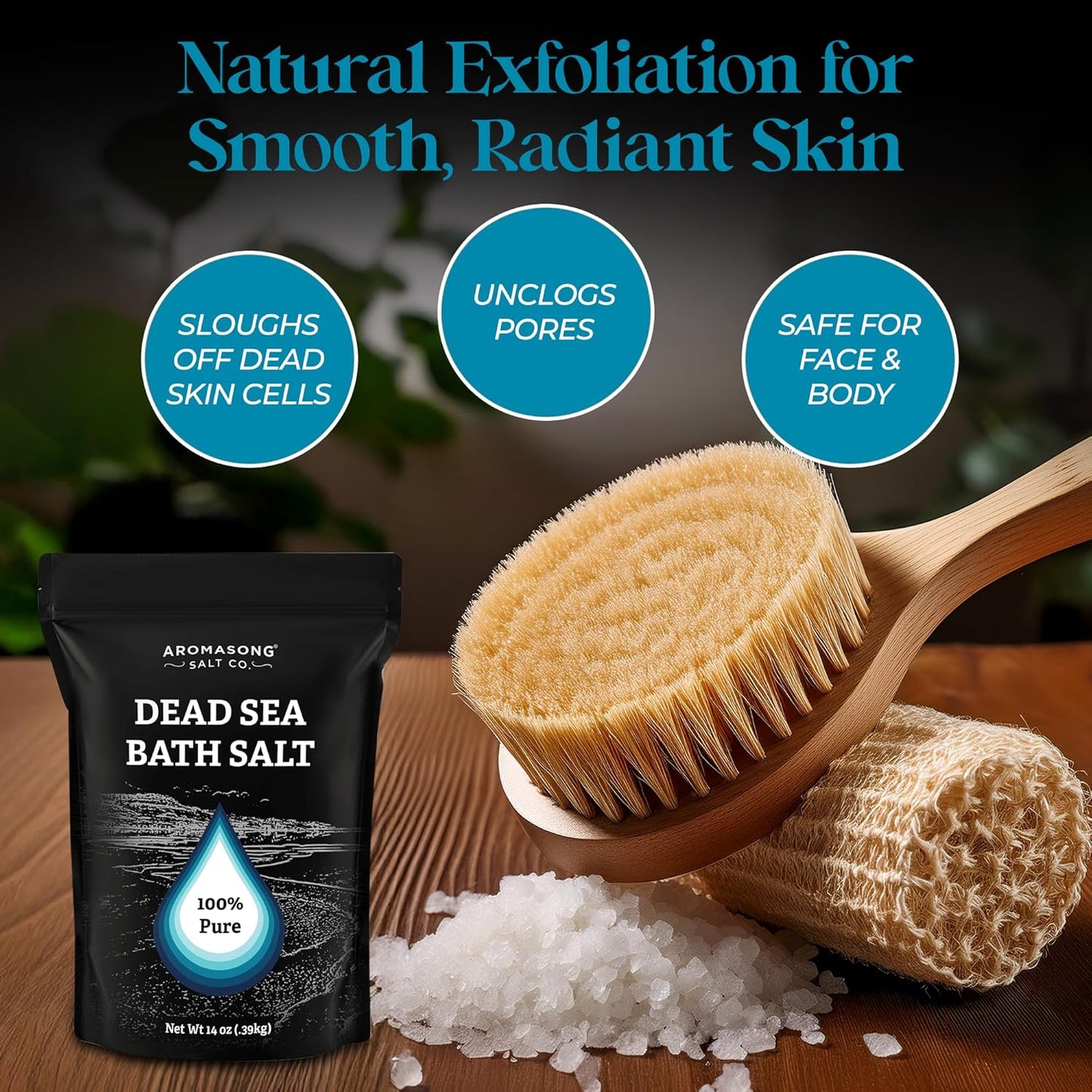 Aromasong Dead Sea Salt Bath Soak - 100% Natural Relaxing & Detoxifying Salts | 14 OZ Resealable Pack