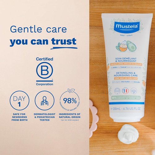 Mustela Detangling Conditioner - Nourishing Shea Butter & Avocado for Curly Hair - 6.76 Fl. Oz.