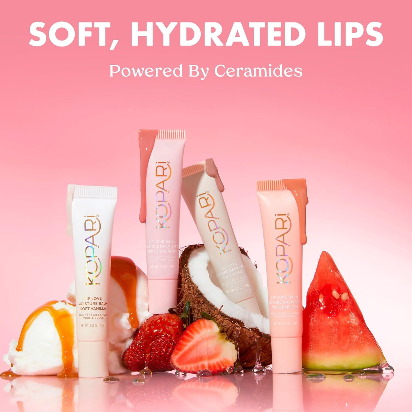 Kopari Lip Love Moisture Balm - Pink Strawberry SPF 30 | Hydrating Tinted Lip Balm, 0.35 oz