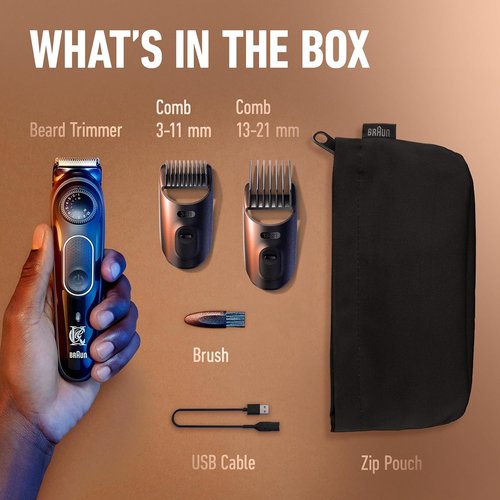 King C. Gillette Cordless Beard Trimmer - Complete Kit with 3 Combs, Cleaning Brush & Travel Bag - Blue